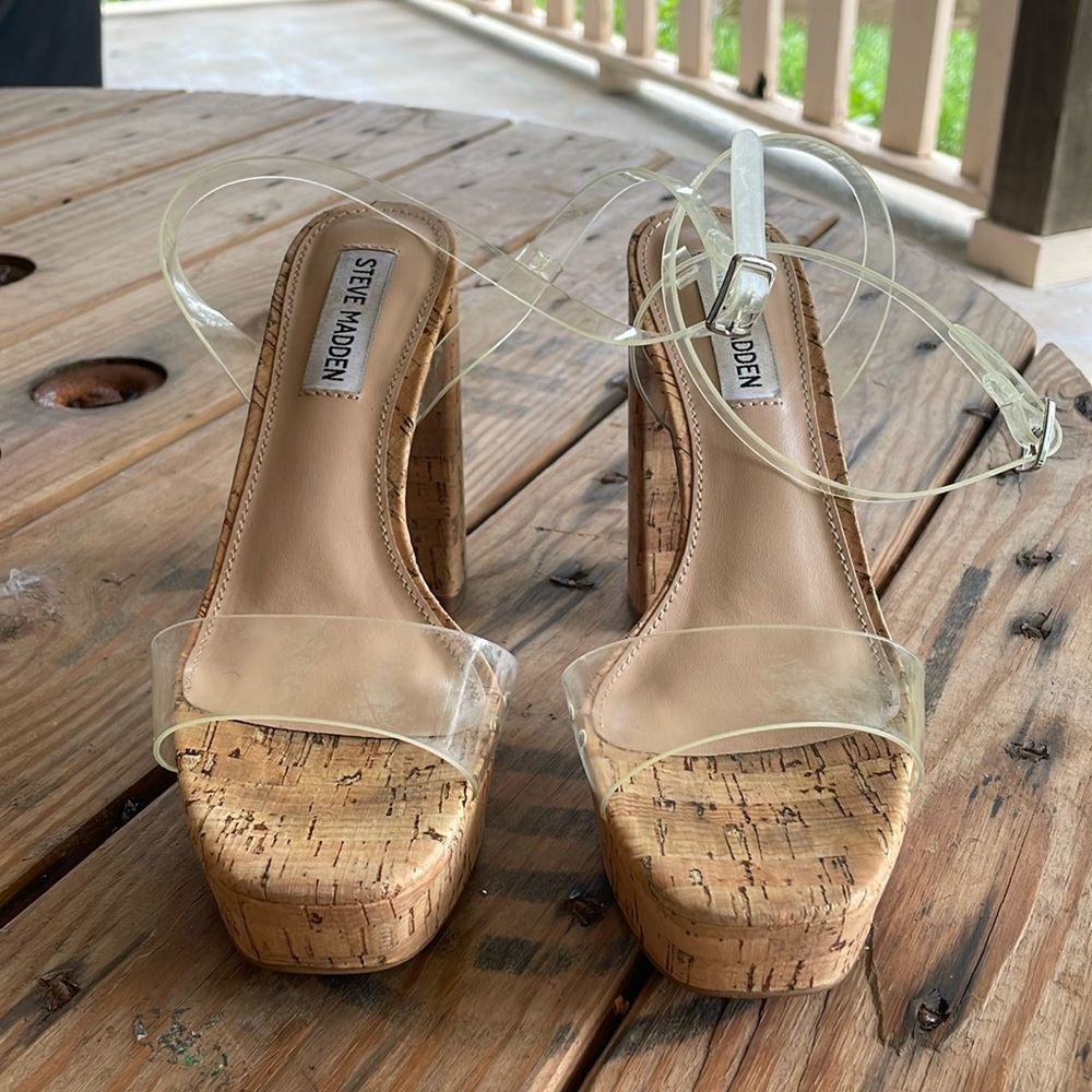 Steve Madden clear cork heels